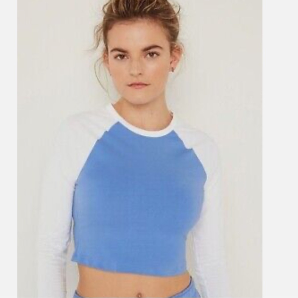 PINK Cropped Long Sleeve Baseball Tee
